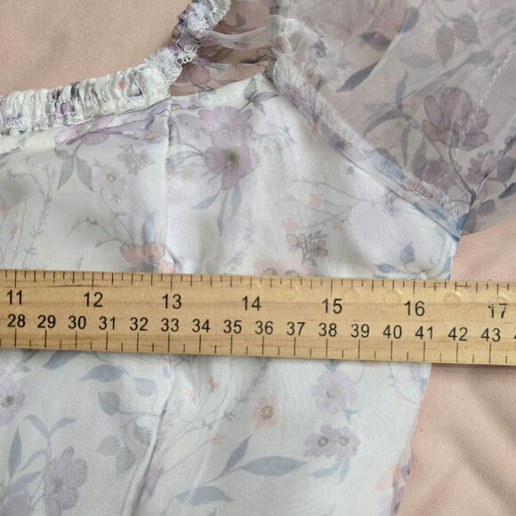 NWT Jun & Ivy Women Babydoll Puff Sleeve Floral Mini Dress M Sheer Cottage Fairy - Picture 8 of 9